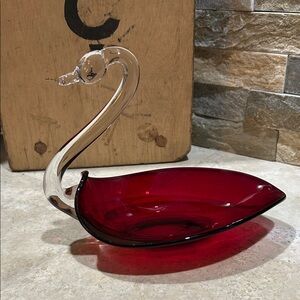 vintage DUNCAN & MILLER Pall Mall Ruby Red Swan Bowl